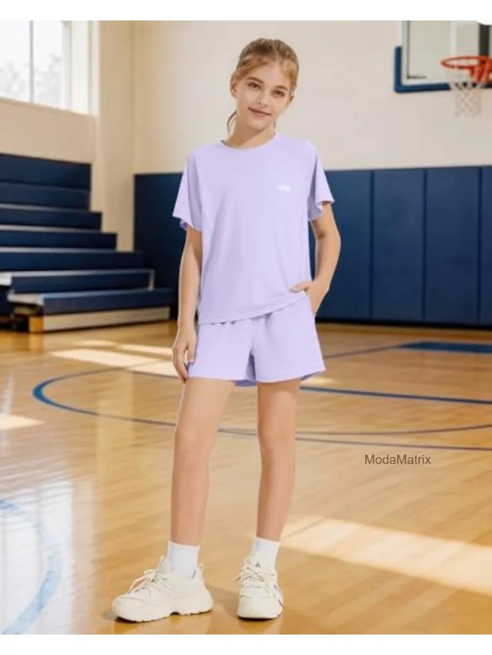 Girls 2 Piece Athletic Shorts Set with Side Pockets Nylon Spandex Yoga Dance
